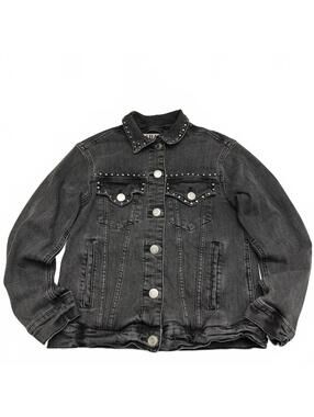 Y2K Garage Charcoal Grey "Boyfriend Fit" Studded Denim Jacket Sz XS Punk Goth